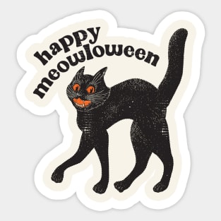 Happy Meowloween Vintage Black Cat Halloween Design Sticker